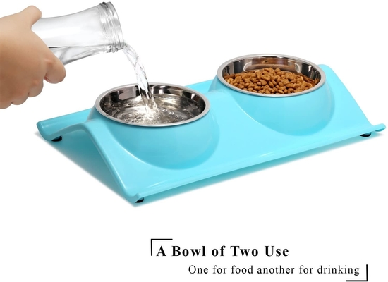 Double Dog Cat Stainless Steel Pet Bowls No Spill Resin Station